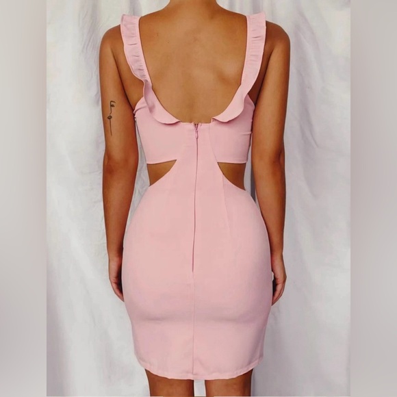 Tiger Mist Pink Cutout Bow Ruffle Mini Dress S NWT - Picture 3 of 11